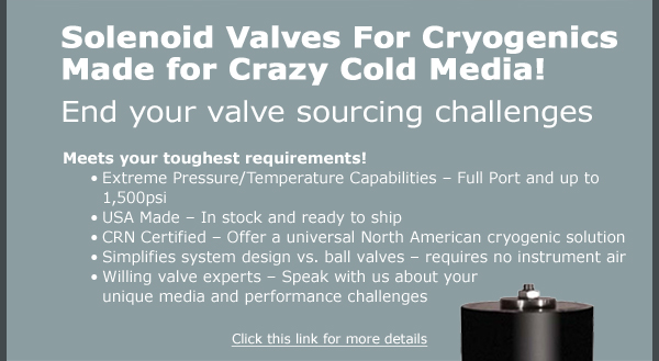 A full line of high pressure solenoid valves